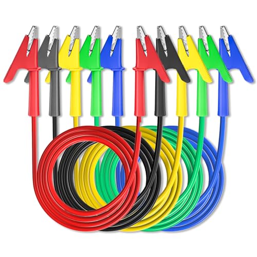 Goupchn 5PCS Alligator Clips Test Leads Dual Ended Crocodile Wire Cable | Ten Colors 6.56ft/2m, With Insulators Clips, Flexible Copper Cable, For Electrical Testing - size: 5 Colors-6.56ft/2m, style: Style A