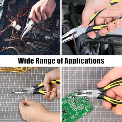 3pcs 8inch Reach Needle Nose Pliers Set for Narrow Spaces | Straight Needle Nose Pliers,45°&90°Bent Nose Pliers,Pliers Tool Set for Hard to Reach Areas & Precision Work