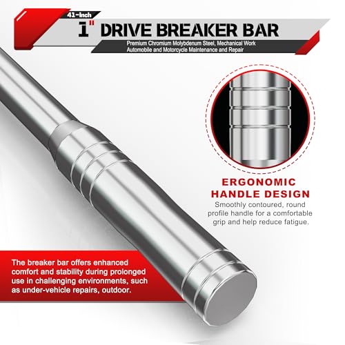 41-Inch 1” Drive Breaker Bar, Heavy Duty Extension Breaker Bar, 250° Rotatable Head, Premium Chromium Molybdenum Steel, Mechanical Work, Automobile and Motorcycle Maintenance and Repair - size: 1" 41 in