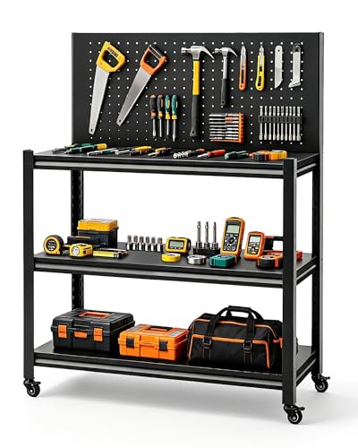 Pterying 52" Mobile Garage Work Bench Table, Lockable Wheels, Pegboard | Heavy Duty Tool Workshop, Ideal for Mechanics and DIYers, Woodworking and Mechanics
