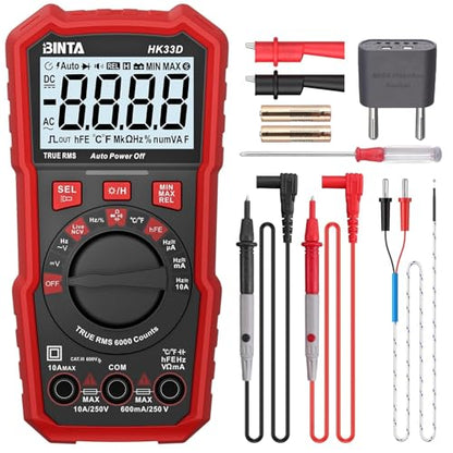 BINTA 6000 Counts Digital Multimeter with NCV Auto-Ranging Voltmeter Tester | Multimeter for Electricians and DIY, Measures AC/DC Voltage Current, Resistance Continuity Capacitance Temperature Duty Cycle - style: 6000 Counts