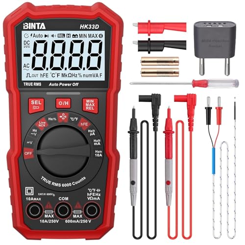 BINTA 6000 Counts Digital Multimeter with NCV Auto-Ranging Voltmeter Tester | Multimeter for Electricians and DIY, Measures AC/DC Voltage Current, Resistance Continuity Capacitance Temperature Duty Cycle - style: 6000 Counts