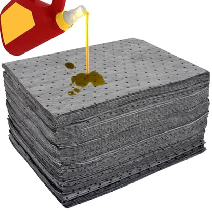 CONLI 100 PCS Oil Absorbent Pads Weight Dimpled Absorbing Sheets Water Absorbent Mat Garage Accessories Oil Spill Mat for Absorbing Protecting Home Garage Basement