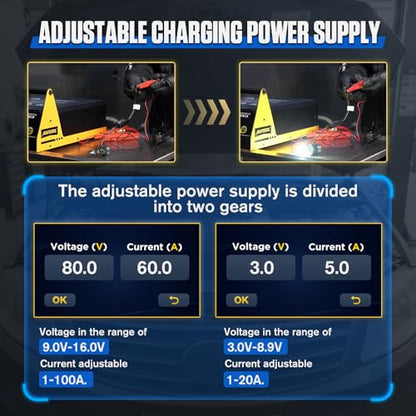 AUTOOL Flash Reprogramming Power Supply, Car Battery Charger with Battery Maintainer Jump Starter Mode, Adjustable Charging Current Voltage, for Lithium & Lead-Acid Battery, with Touchscreens