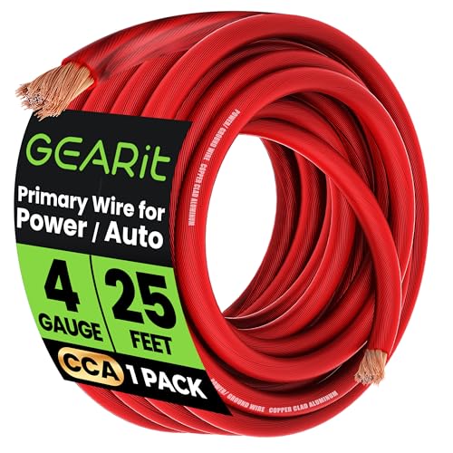 GEARit 4 Gauge Wire, CCA Electrical Wire for Automotive Power/Ground, Battery Cable, Car Audio, RV, Amp Wiring Kit, 25 Feet, Red Translucent - color: 4 Gauge Wire, size: Red - 25ft