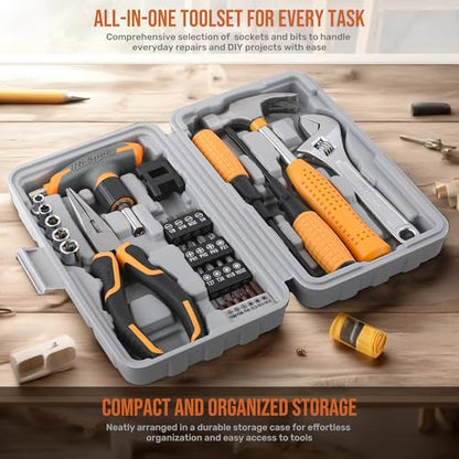 Hi-Spec Magnetic T-Handle Ratchet Wrench and Screwdriver Set with Toolbox | 30pc, socket and wrench coverage, roadside fixes, organized box, garage maintenance help, bike and vehicle tasks, quick setup - color: Yellow