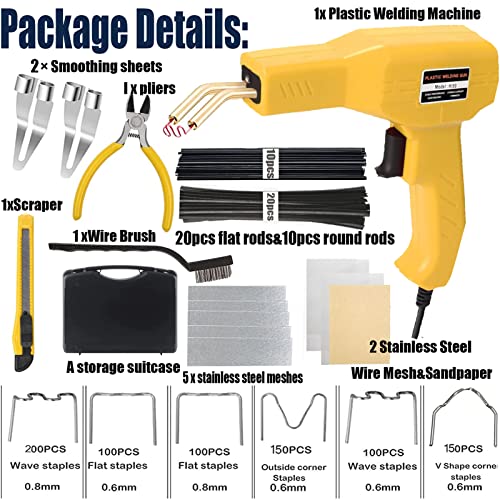 Upgraded 220w Plastic Welder Bumper Repair Kit,2-in-1 Plastic Welding Kit 800PCS Hot Staples & 30pcs Plastic Welding Rods,Hot Stapler Plastic Repair Kit for Car Bumper Kayak Crack Repairs(yellow) - color: Yellow, size: 220w