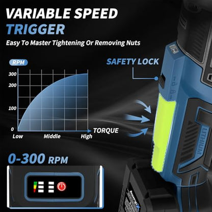 AwxryoX 3/8" Cordless Ratchet Wrench, 120N.m (89 FT-LBS) 21V Brushless Power Ratchet Driver, Electric Ratchet Tool, 2×2.0Ah Batteries, 300RPM Variable Speed, 8 Sockets, 1/4" Adapter & 3" Extension Bar