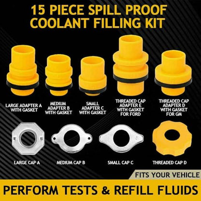 15PCS/Set Car Radiator Coolant Filling Funnel Kit Spill Proof Cooling System Tool Filling Funnel Spout Pour Oil Tool