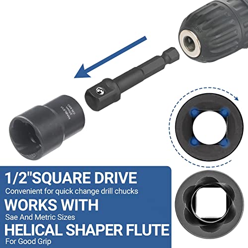 MABLEVI 10 PCS Bolt Nut Extractor Set, 1/2" Drive Impact Lug Nut Remover Socket Tool with Center Punch Bar for Damaged, Frozen, Studs, Rusted, Rounded-Off Bolts, Nuts & Screws - size: 10-piece