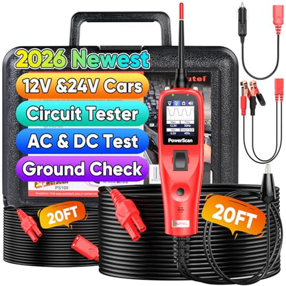 Autel PowerScan PS100 Power Circuit Probe Kit 2026, for All 12V 24V Cars | Automotive Relay Tester Electrical Wire Tracer, Breaker Finder Multimeter, Ground Check Activate Component, 40ft Cable