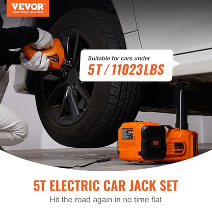 VEVOR Electric Car Jack 5 Ton with Electric Impact Wrench & Inflator Pump | 12V 11023 lbs Hydraulic Floor Jack, Portable Tire Changing Kit, with LED Light, for SUV Sedan Truck, Garage Repair Tool