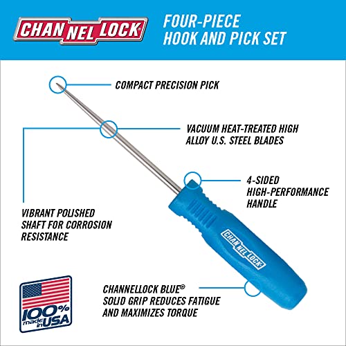 Channellock 4pc Hook & Pick Set HP-4A - Precision Mechanic Tool, Alloy Steel, Made in USA - Pack of 1