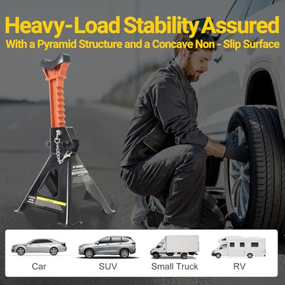 3 Ton Jack Stands, 1 Pair Heavy Duty Steel Car Jack Stands with Double Locking Pins, Adjustable Height for Cars, SUVs, Sedans and Vehicle Repair Maintenance（Black
