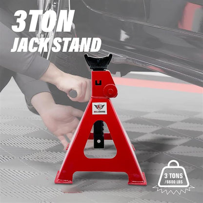 BullsArmor Jack Stands 3 Ton (6,000 lbs) Capacity - Heavy Duty Professional Steel with Self-Locking for Car, Small SUV - Adjustable Height with High Lift Range for Garage & Workshop - Red, 1 Pair