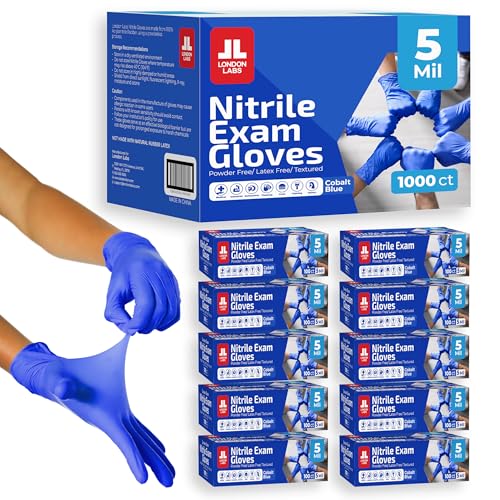 London Labs 5 Mil Nitrile Exam Gloves Disposable Latex Free | Medical Rubber Gloves for Doctors, EMT & Cleaning - color: Cobalt Blue - 1000 Count, size: Medium