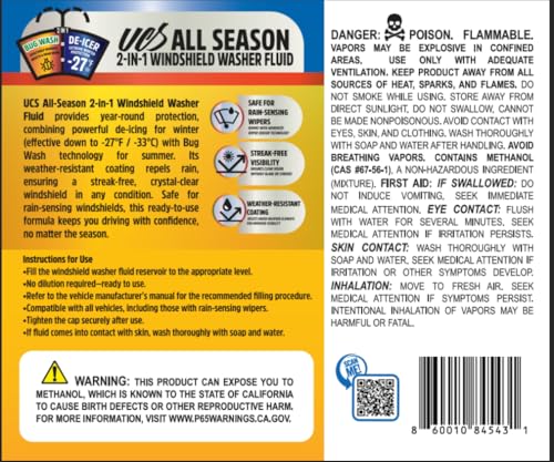 UCS Advanced All-Season Windshield Washer Fluid -27°F, Water Repellent Technology, Powerful Bug Remover, Streak-Free Cleaning, Ready-to-Use RTU, 1 Gallon - color: All Season, size: 128 Fl Oz (Pack of 1)