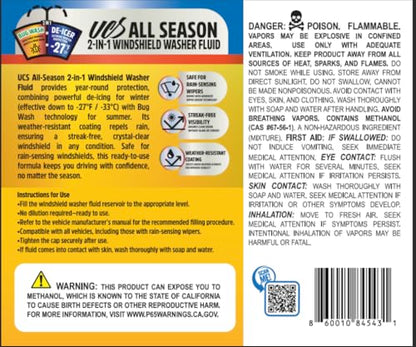 UCS Advanced All-Season Windshield Washer Fluid -27°F, Water Repellent Technology, Powerful Bug Remover, Streak-Free Cleaning, Ready-to-Use RTU, 1 Gallon - color: All Season, size: 128 Fl Oz (Pack of 1)