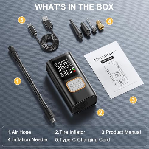 Tire Inflator Portable Air Compressor, 150PSI Air Pump for Car Tires, Cordless Air Compressor Pump with Digital Pressure Gauge, Auto Shut-Off Tire Pump
