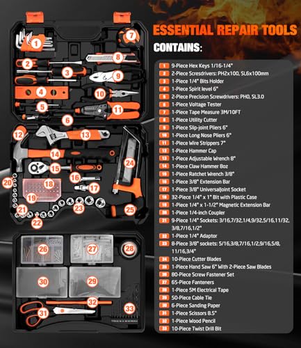 328 Pieces Home Tool Kit & Storage Case - General Household Hand Tool Set with Detachable Drawer for Easy Organization, Perfect for DIY Repairs, Home Maintenance