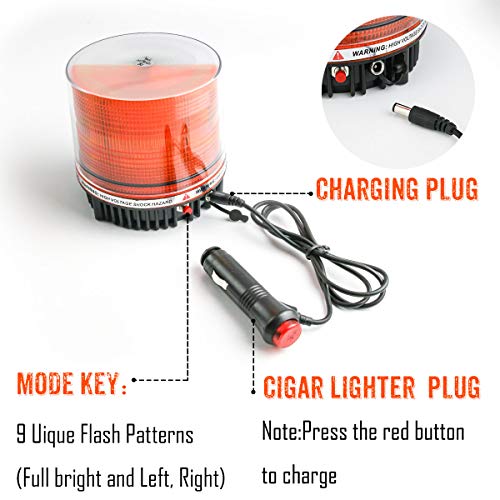 Amber Wireless Rotating Beacon Amber Battery Led Strobe Warning Light | Roof Top Hazard Flash Emergency Safety Lights Magnetic Base Mount and Rechargeable Plug For Plow Tractor UTV Golf Cart - color: Amber
