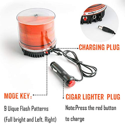 Amber Wireless Rotating Beacon Amber Battery Led Strobe Warning Light | Roof Top Hazard Flash Emergency Safety Lights Magnetic Base Mount and Rechargeable Plug For Plow Tractor UTV Golf Cart - color: Amber