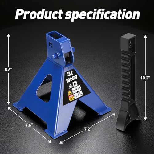 DNA Motoring 1 Pair Jack Stands, 3 Ton (6600 lbs) Capacity Car Lifting Stand, Adjustable Height Car Jack Stands for Cars, Sedans, Small Vehicles, SUV, TOOLS-00682-BL - style: 3 Ton Blue