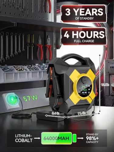 DM2464 24V Jump Starter Heavy Duty, 15000A Peak Lithium Battery Booster Pack for Semi Trucks,-40°F Cold Starts All 99L Gasoline & 50L Diesel Engines (Class 8) - color: yellow