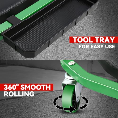 Auto Dynasty Universal 42" L X 18" W Green for Under Car Repair Vehicle SUV Truck Pickup Adjustable Creeper with Padded Headrest + Casters - color: Green
