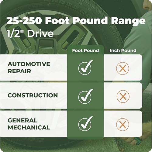 eTORK 1/2" Digital Torque Wrench, 25-250 ft-lb Heavy-Duty Automotive Tool | 1/2" Drive With Backlit Display for Automotive Maintenance, Motorcycle Service, Truck Repair, and Garage Projects - size: 1/2-Inch, style: 25-250 ft.-lb