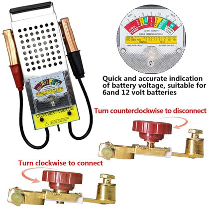 Battery Load Tester, Alternator Load Tester 12V 6V with Voltmeter Alligator Clips, Top Post Battery Disconnect Switch for Car, RV, Truck, Marine, Boat - color: Battery Load Tester+Battery Disconnect Switch