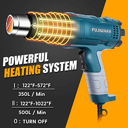 Heat Gun Kit 2000W with Dual-Temperature 5 Nozzles,Hot Air Gun 122ᵒF-1022ᵒF Heating in Seconds for DIY Shrink PVC Tubing/Wrapping/Crafts,Stripping Paint (2000W 2 Gears Temp Setting) - color: 2000w 2 Gears Temp Setting