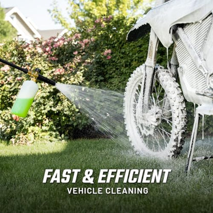 Slick Products Off-Road Wash (64 oz.) + Pressure Washer Foam Cannon + Scrub Brush – Super Concentrated ATV, UTV, Dirt Bike, Jeep & Truck Wash Foam Shampoo for Heavy Mud and Dirt