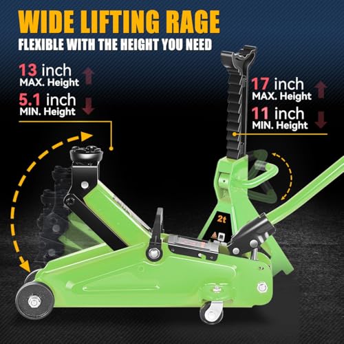Auto Dynasty 2 Ton Floor Jack with Jack Stands, Heavy Duty Steel Hydraulic Racing Floor Jack with Single Piston Quick Lift Pump, Hydraulic Trolley Service Car Jack, Green - color: Green