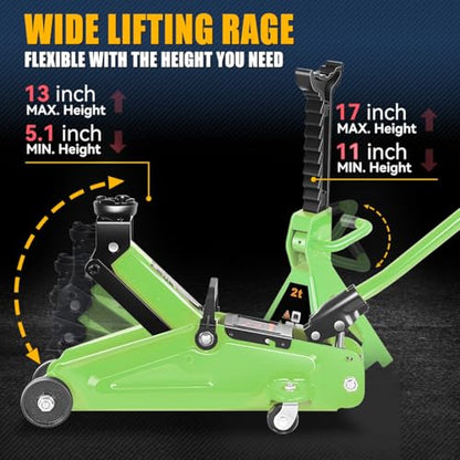 Auto Dynasty 2 Ton Floor Jack with Jack Stands, Heavy Duty Steel Hydraulic Racing Floor Jack with Single Piston Quick Lift Pump, Hydraulic Trolley Service Car Jack, Green - color: Green
