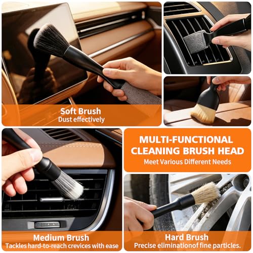 Windshield Cleaner Tool, 12Pcs Car Cleaning Kit, 23-inch Extendable Handle with 4 Microfiber Pads, Car Interior Detailing Brushes, All-in-One Inside Car Cleaning for Auto Detailing - color: Blue-02