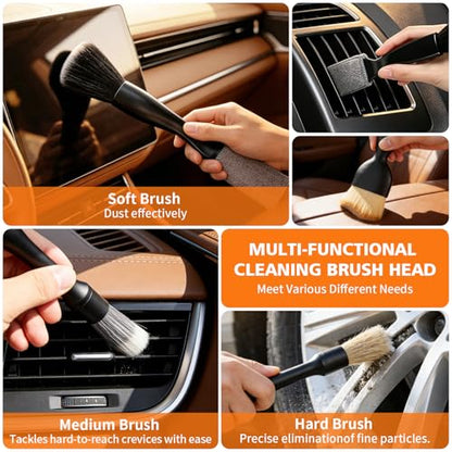 Windshield Cleaner Tool, 12Pcs Car Cleaning Kit, 23-inch Extendable Handle with 4 Microfiber Pads, Car Interior Detailing Brushes, All-in-One Inside Car Cleaning for Auto Detailing - color: Blue-02