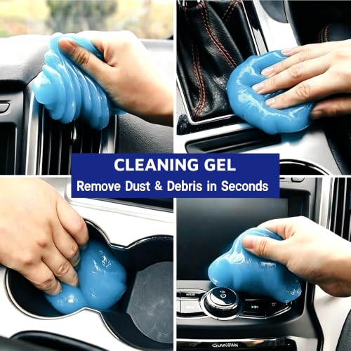 Riomh 9 Pcs Car Detailing Brushes Kit, Car Interior Cleaning Supplies with Cleaning Gel | car detailing brushes, cleaning gel & microfiber cleaning cloth, Safe for leather, vents, dash. Ideal for truck, auto, RV