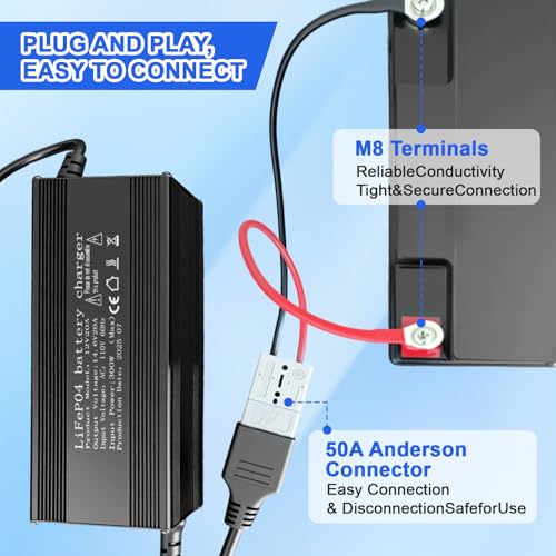 12V 20A Lithium Battery Charger 14.6V LiFePO4 Battery Charger, AC-DC Smart Charger with Anderson Connector LED Indicator, Built-in Safety Protections, Support 0V Charging Function - color: 14.6V 20A