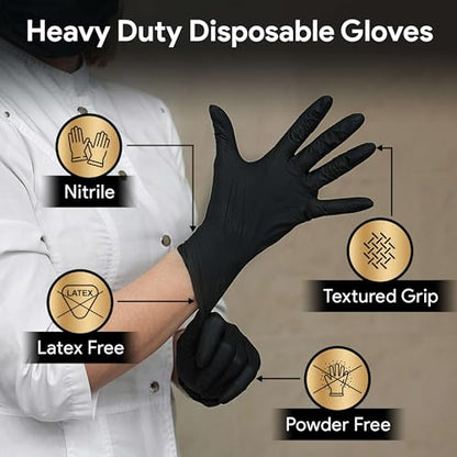 FifthPulse 6 Mil Black Nitrile Gloves, Heavy Duty Mechanic and Food Grade Glove - Powder-Free, Latex-Free Medical Exam Gloves - style: Medium