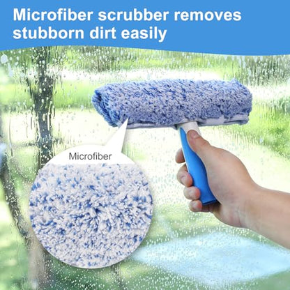 Mitclear Professional Window Cleaning Kit 10IN, Windows Cleaner Tool with Silicone Squeegee, Microfiber Scrubber & Cloth, Window Washing Equipment or Home Shower Glass Doors Car Windshield - size: 10 IN