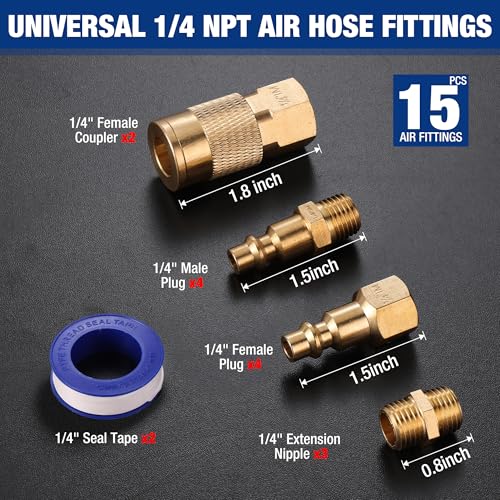 WORKPRO 16-Piece 1/4-Inch NPT Air Hose Fitting Kit with Storage Case, Quick Connect Brass Coupler & Plug for Air Compressor Accessories