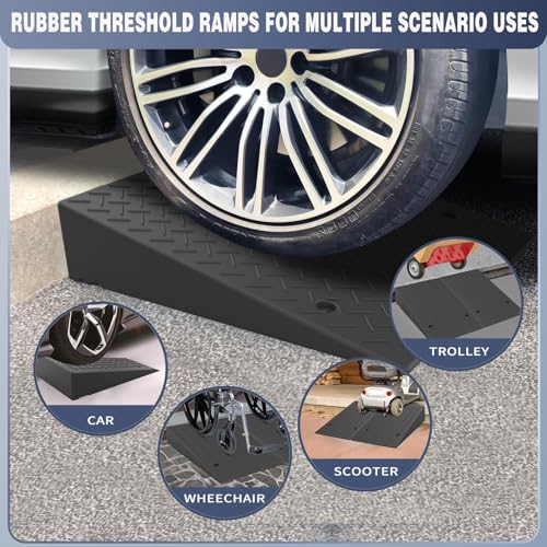 Rubber Threshold Ramp 9.85Inch Rise, Wheelchair Rubber Door Ramp with Non-Slip Surface, Home Step Ramp with Channel for Wheelchairs/Cars/Scooters (2PCS, 2200LBs Loading) - size: 9.85 INCH-2PCS