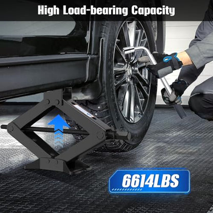 Car Jack Kit, 3 Ton (6614 lbs) Scissor Jack for Car, SUV, MPV | Alloy Steel Heavy Duty Scissor Car Jack, Portable Garage Tire Change Repair Tool, Outdoor Car Emergency Kit - size: 3T