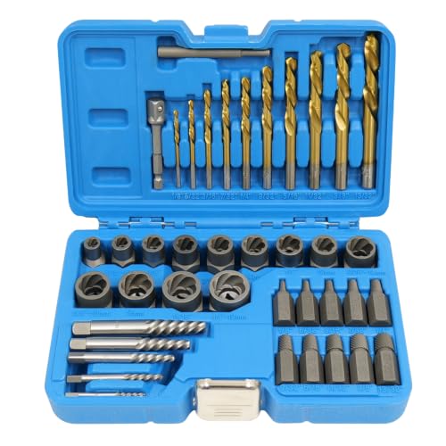 40PCS Bolt & Screw Extractor Set, Left Hand Cobalt Drill Bit Kit | Broken Stripped Screw Removal Tool, Multi-Spline Stripped, Damaged, Frozen, Studs, Rusted, Rounded-Off Bolts, Nuts Screws