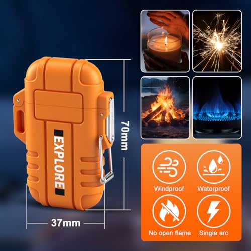 LcFun Electric Lighter USB C Rechargeable Plasma Lighter Windproof Flameless Arc Lighters, Waterproof Matches for Camping Hiking Hunting, Survival Tactical Gear Gifts for Men Fathers Husband - color: Orange, style: Arc lighter