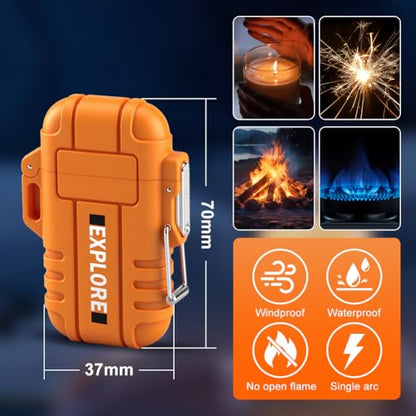 LcFun Electric Lighter USB C Rechargeable Plasma Lighter Windproof Flameless Arc Lighters, Waterproof Matches for Camping Hiking Hunting, Survival Tactical Gear Gifts for Men Fathers Husband - color: Orange, style: Arc lighter