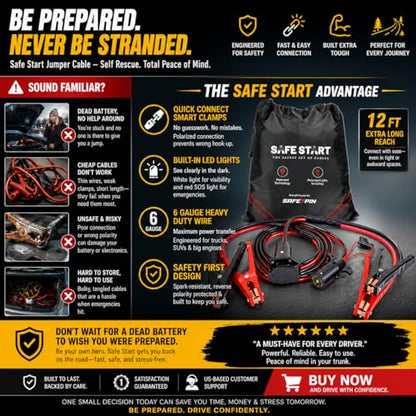 Safe Start Jumper Cable | Heavy Duty Jumper Cables for Trucks, SUV | Self Rescue Car Jump Starter | Quick Connect, Built-in Lights, Portable | Prioritizing Safety | 6 Gauge Wire, 12 Ft. - size: 7-Pin Easy Cables