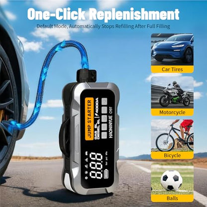 4000A Car Jump Starter with Air Compressor150PSI | Portable Car Battery Jump Starter, 12V Jump Box Battery Pack (8L Gas 6L Diesel Engine) with Boost, LEDLight and Jumper Cables - color: Sliver