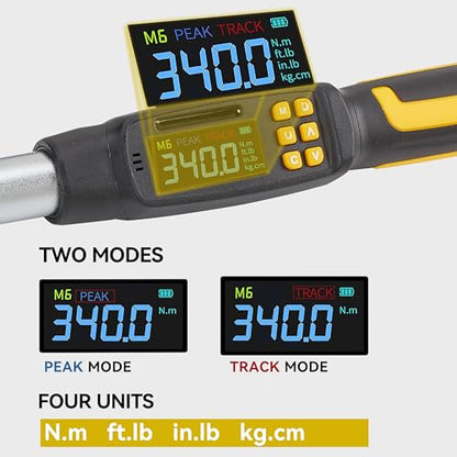 Digital Torque Wrench Set, 1/2 Inch Driver Torque Wrench with Socket Adapter and Extension Bar, 12.5-250 ft-lb (17-340 Nm), ±2% Accuracy, 72-Tooth, for Automotive Truck Car Motorcycle - size: 1/2" 340Nm